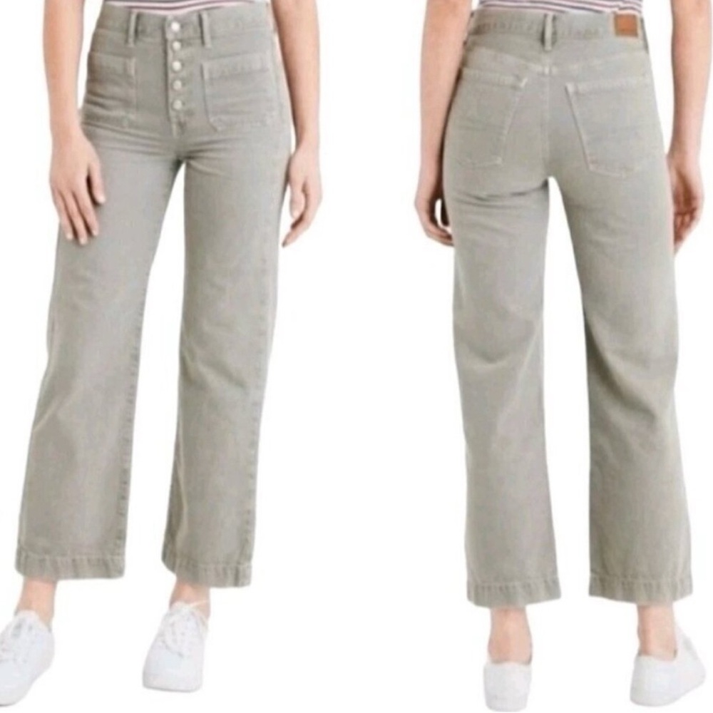 American Eagle Wide Leg Crop Jeans Green Women’s Size 2 High Rise Button Fly